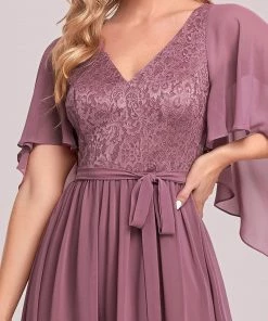 Ever-Pretty US Deep V Neck Lace Bodice Long Flowy Evening Dress