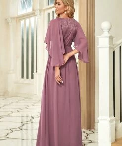 Ever-Pretty US Deep V Neck Lace Bodice Long Flowy Evening Dress