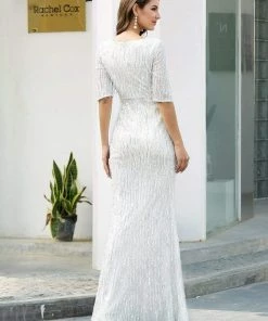 Ever-Pretty US Deep V Neckline Sequin Tassels Prom Dresses With Half Sleeves SHOP BY OCCASION