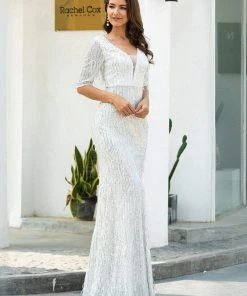 Ever-Pretty US Deep V Neckline Sequin Tassels Prom Dresses With Half Sleeves SHOP BY OCCASION
