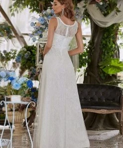 Ever-Pretty US Gorgeous Round Neck A-Line Lace & Tulle Wedding Dresses