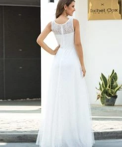 Ever-Pretty US Gorgeous Round Neck A-Line Lace & Tulle Wedding Dresses