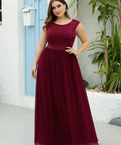 Ever-Pretty US Custom Size Classic Round Neck V Back Lace Bridesmaid Dress