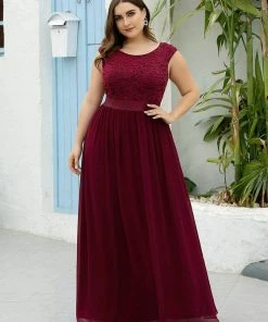 Ever-Pretty US Classic Round Neck V Back Lace Bodice Bridesmaid Dress