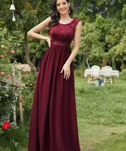 Ever-Pretty US Classic Round Neck V Back Lace Bodice Bridesmaid Dress