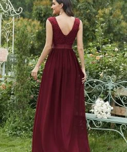 Ever-Pretty US Classic Round Neck V Back Lace Bodice Bridesmaid Dress