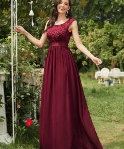 Ever-Pretty US Classic Round Neck V Back Lace Bodice Bridesmaid Dress