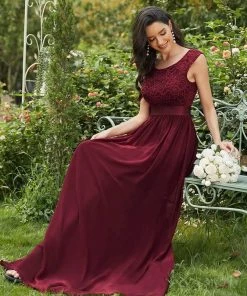 Ever-Pretty US Classic Round Neck V Back Lace Bodice Bridesmaid Dress