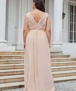 Ever-Pretty US Custom Size Classic Round Neck V Back Lace Bridesmaid Dress