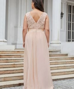 Ever-Pretty US Plus Size Classic Round Neck V Back A-Line Chiffon Bridesmaid Dresses With Lace