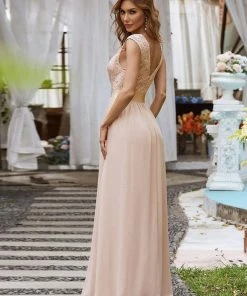 Ever-Pretty US Classic Round Neck V Back Lace Bodice Bridesmaid Dress