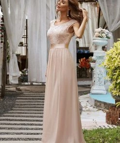 Ever-Pretty US Classic Round Neck V Back Lace Bodice Bridesmaid Dress