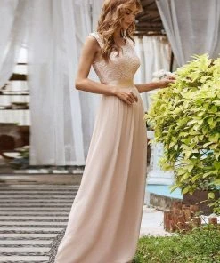 Ever-Pretty US Classic Round Neck V Back Lace Bodice Bridesmaid Dress