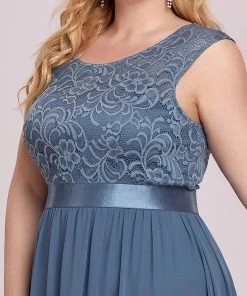 Ever-Pretty US Plus Size Classic Round Neck V Back A-Line Chiffon Bridesmaid Dresses With Lace