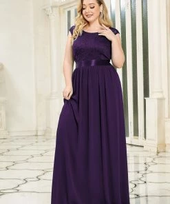 Ever-Pretty US Custom Size Classic Round Neck V Back Lace Bridesmaid Dress