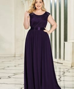 Ever-Pretty US Custom Size Classic Round Neck V Back Lace Bridesmaid Dress