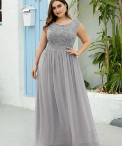 Ever-Pretty US Custom Size Classic Round Neck V Back Lace Bridesmaid Dress