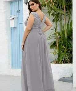 Ever-Pretty US Classic Round Neck V Back Lace Bodice Bridesmaid Dress