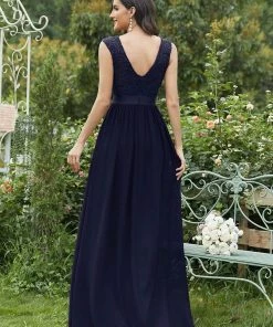 Ever-Pretty US Classic Round Neck V Back Lace Bodice Bridesmaid Dress