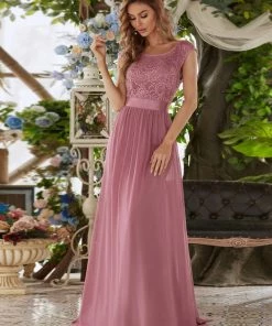 Ever-Pretty US Classic Round Neck V Back Lace Bodice Bridesmaid Dress