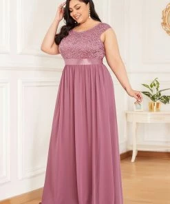 Ever-Pretty US Custom Size Classic Round Neck V Back Lace Bridesmaid Dress