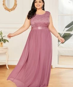 Ever-Pretty US Custom Size Classic Round Neck V Back Lace Bridesmaid Dress