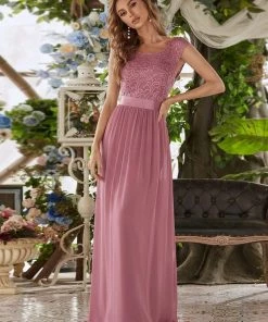 Ever-Pretty US Classic Round Neck V Back Lace Bodice Bridesmaid Dress