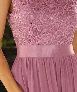 Ever-Pretty US Classic Round Neck V Back Lace Bodice Bridesmaid Dress