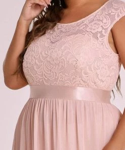 Ever-Pretty US Plus Size Classic Round Neck V Back A-Line Chiffon Bridesmaid Dresses With Lace