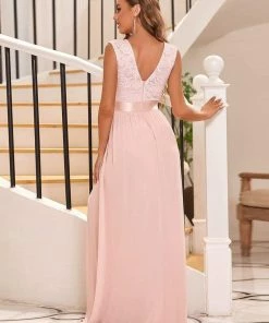 Ever-Pretty US Classic Round Neck V Back Lace Bodice Bridesmaid Dress