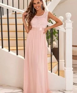 Ever-Pretty US Classic Round Neck V Back Lace Bodice Bridesmaid Dress