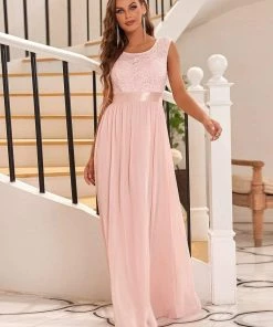 Ever-Pretty US Classic Round Neck V Back Lace Bodice Bridesmaid Dress