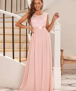 Ever-Pretty US Classic Round Neck V Back Lace Bodice Bridesmaid Dress