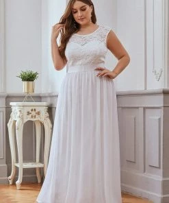 Ever-Pretty US Plus Size Classic Round Neck V Back A-Line Chiffon Bridesmaid Dresses With Lace