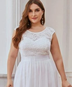Ever-Pretty US SHOP BY STYLE Plus Size Lace Bodice V Back Maxi Chiffon Elopement Wedding Dress