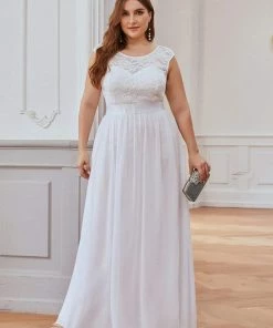 Ever-Pretty US SHOP BY STYLE Plus Size Lace Bodice V Back Maxi Chiffon Elopement Wedding Dress