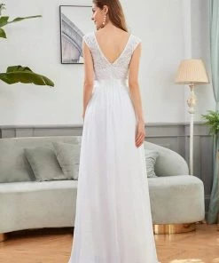 Ever-Pretty US Classic Round Neck V Back Lace Bodice Bridesmaid Dress