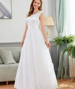 Ever-Pretty US Classic Round Neck V Back Lace Bodice Bridesmaid Dress