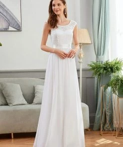 Ever-Pretty US Classic Round Neck V Back Lace Bodice Bridesmaid Dress