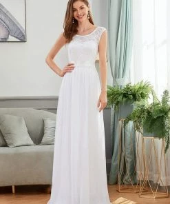 Ever-Pretty US Classic Cap Sleeves Lace Bodice Maxi Casual Wedding Dress