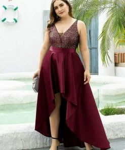 Ever-Pretty US Summer Dresses 2022 Custom Size Sparkly Bodice High Low Prom Dresses For Women