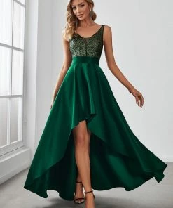 Ever-Pretty US Summer Dresses 2022 Custom Size Sparkly Bodice High Low Prom Dresses For Women