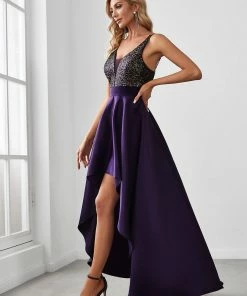 Ever-Pretty US Summer Dresses 2022 Custom Size Sparkly Bodice High Low Prom Dresses For Women