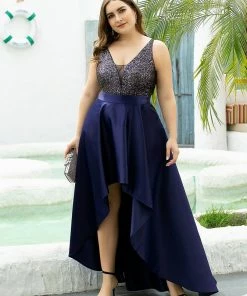 Ever-Pretty US Summer Dresses 2022 Custom Size Sparkly Bodice High Low Prom Dresses For Women