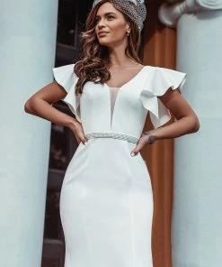 Ever-Pretty US SHOP BY STYLE Plain Maxi Fishtail Corset Elopement Wedding Dress With Ruffle Sleeves