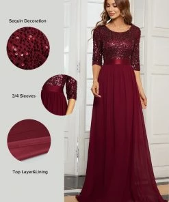 Ever-Pretty US Elegant Round Neckline Long Sleeves Sequin Evening Dress