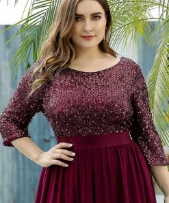 Ever-Pretty US Elegant Round Neckline Long Sleeves Sequin Evening Dress