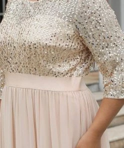 Ever-Pretty US Elegant Round Neckline Long Sleeves Sequin Evening Dress