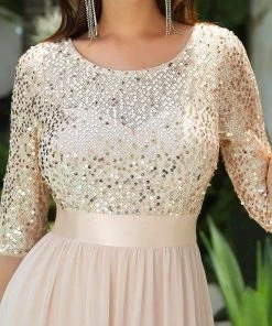 Ever-Pretty US Elegant Round Neckline Long Sleeves Sequin Evening Dress