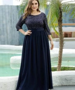 Ever-Pretty US Elegant Round Neckline Long Sleeves Sequin Evening Dress